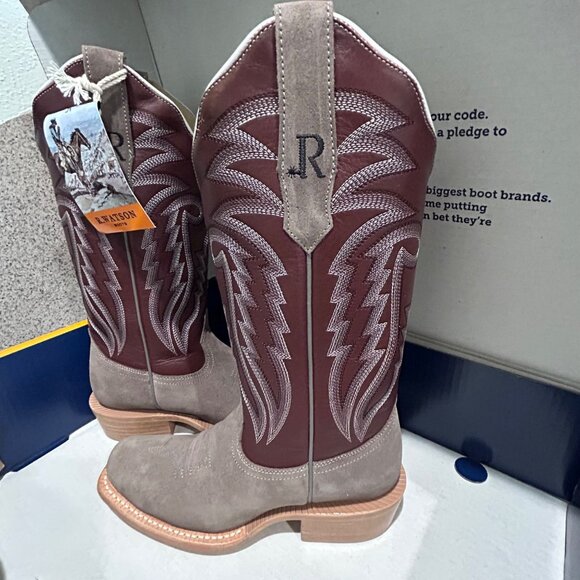 R. Watson Womens Western Cowboy Boots Sz 6 B Leather Embroidered Dark Cherry - Picture 2 of 11